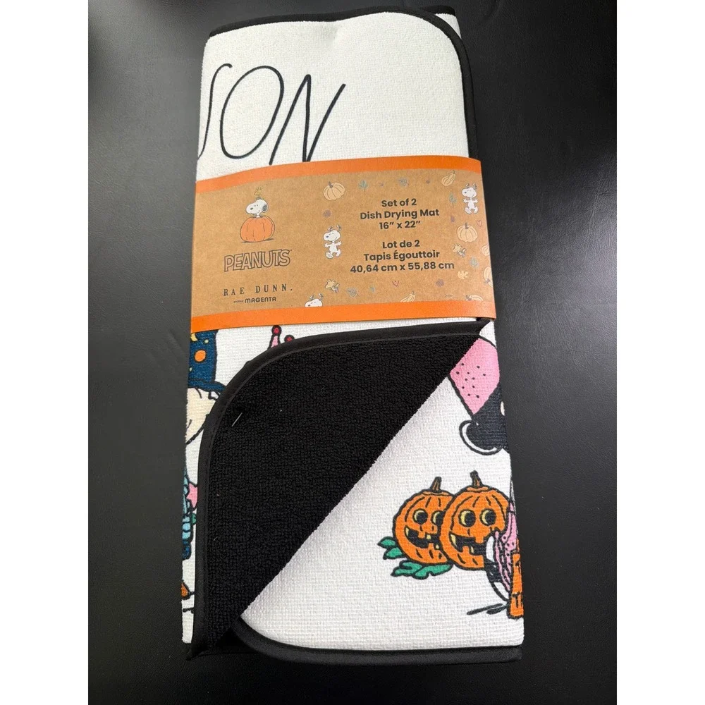 Rae Dunn Peanuts Snoopy Halloween Dish Drying Mats Set of 2 Spooky Season NWT